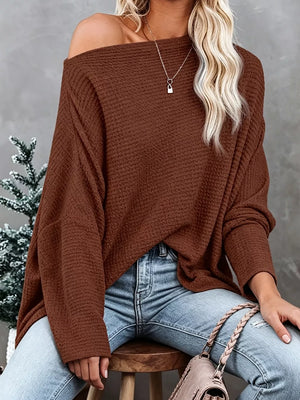 Gray One-shoulder Waffle Knit Top
