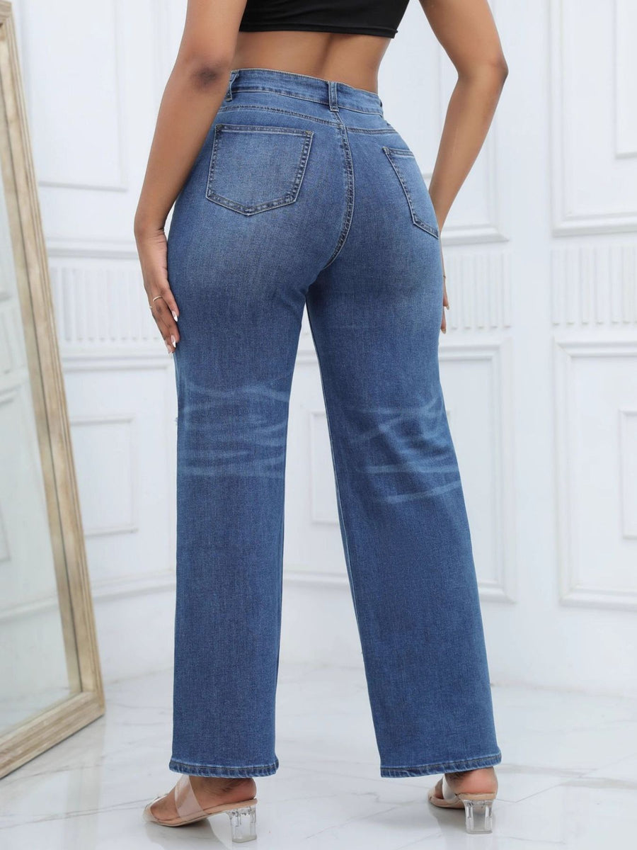 light blue wide-leg jeans
