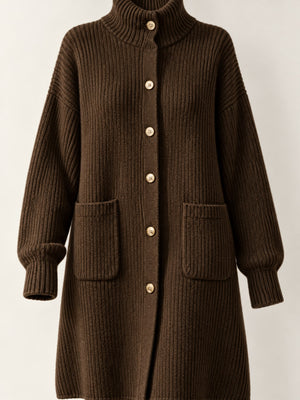 dark brown cardigan with pocketed and long sleeve