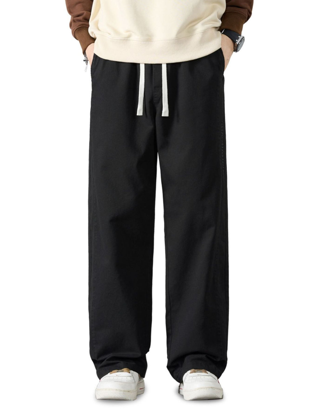 wide-leg pants in Khaki with drawstring waist and full-length
