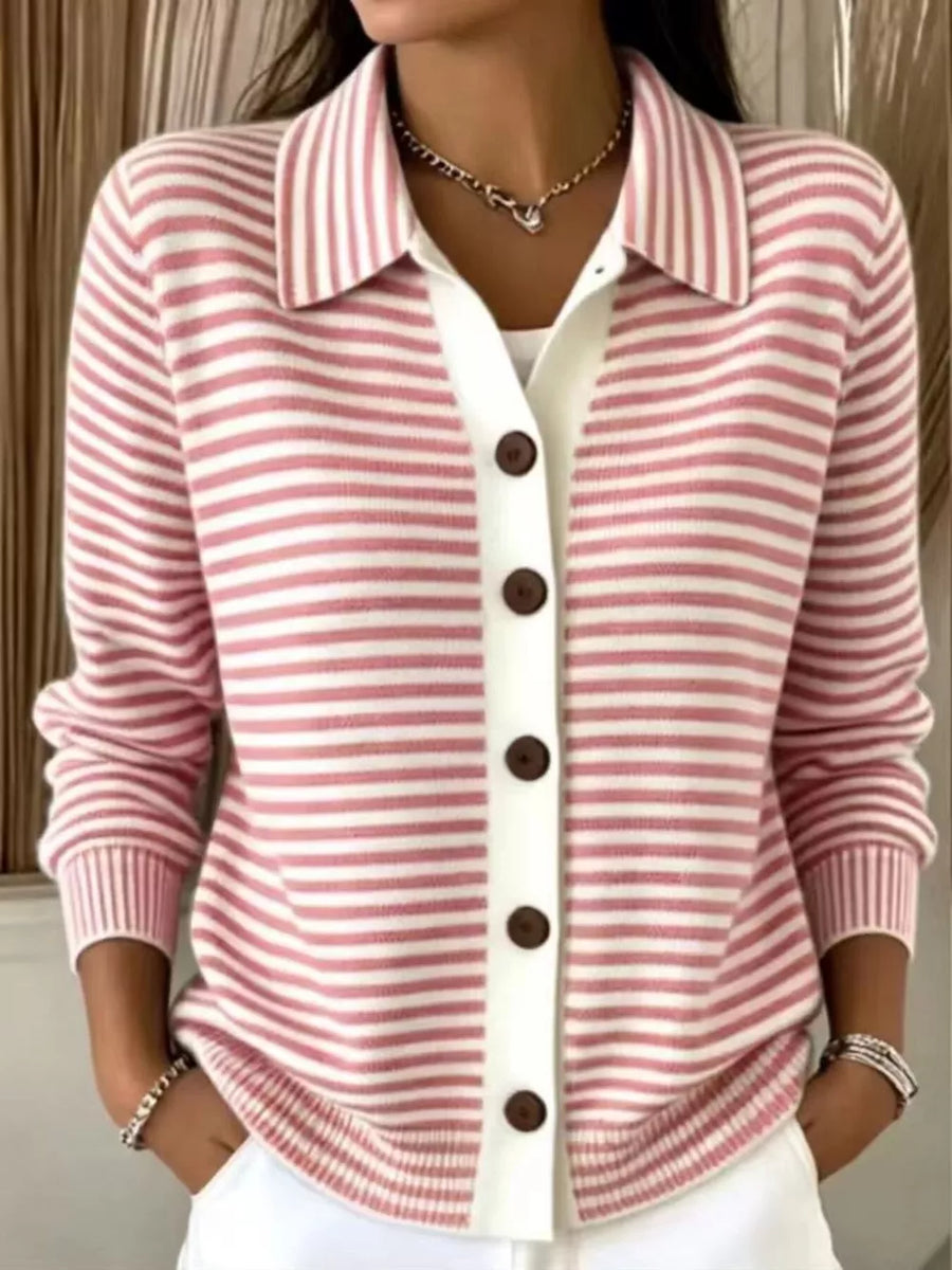 cardigan in ivory with collared and hip-length