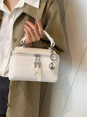 Textured Mini Pu Leather Handbag in Black, view 13