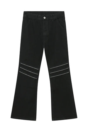 Black bootcut jeans with zipped knee detail