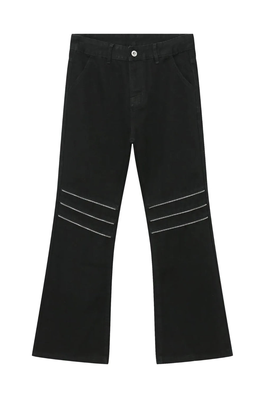Black bootcut jeans with zipped knee detail