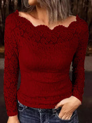 Off-shoulder Long Sleeve Lace Blouse Plus Size in Black