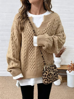 pullover sweater in Pink with cable knit and cable-knit