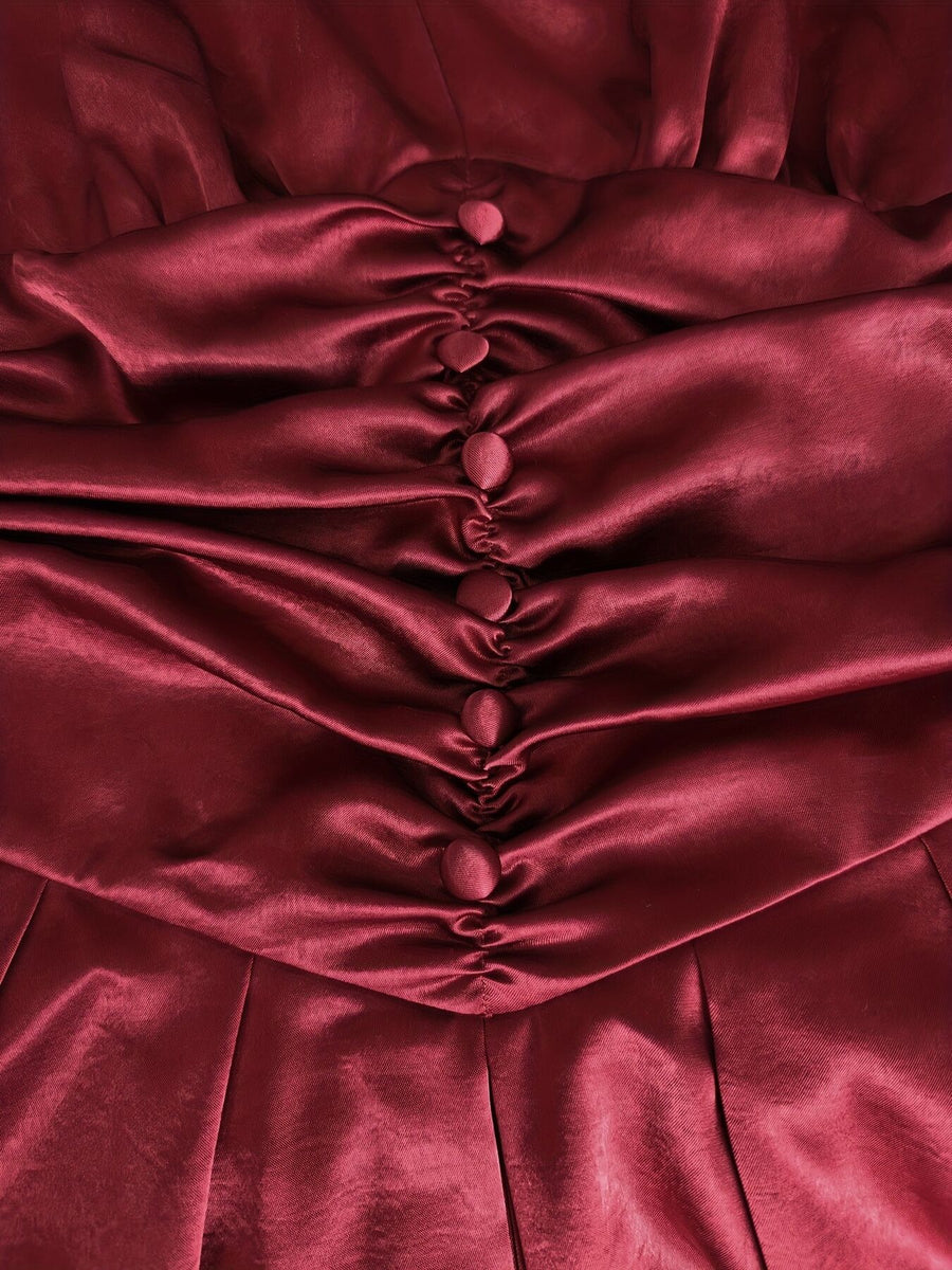 romantic mini dress in burgundy with v-neck