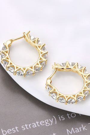 Gold moissanite pavé hoop earrings with clear stones