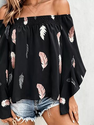 off-shoulder top in Black with off-shoulder and bell sleeve