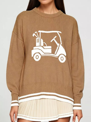 pullover sweater in Red with graphic and ribbed