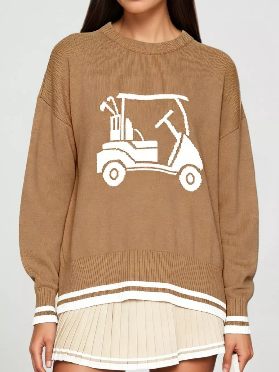 pullover sweater in Red with graphic and ribbed