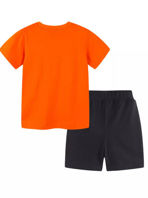 Orange t-shirt and black shorts set for kids