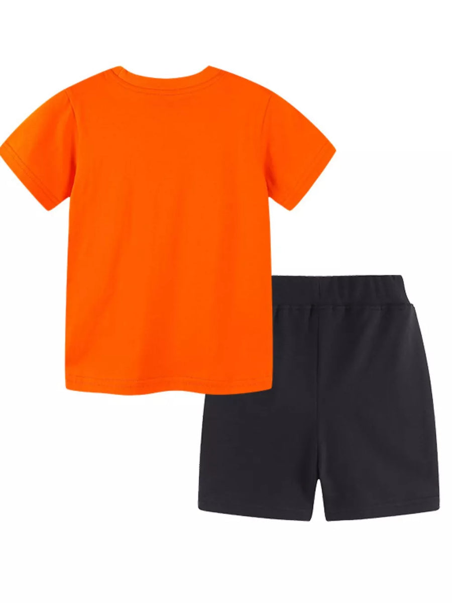 Orange t-shirt and black shorts set for kids