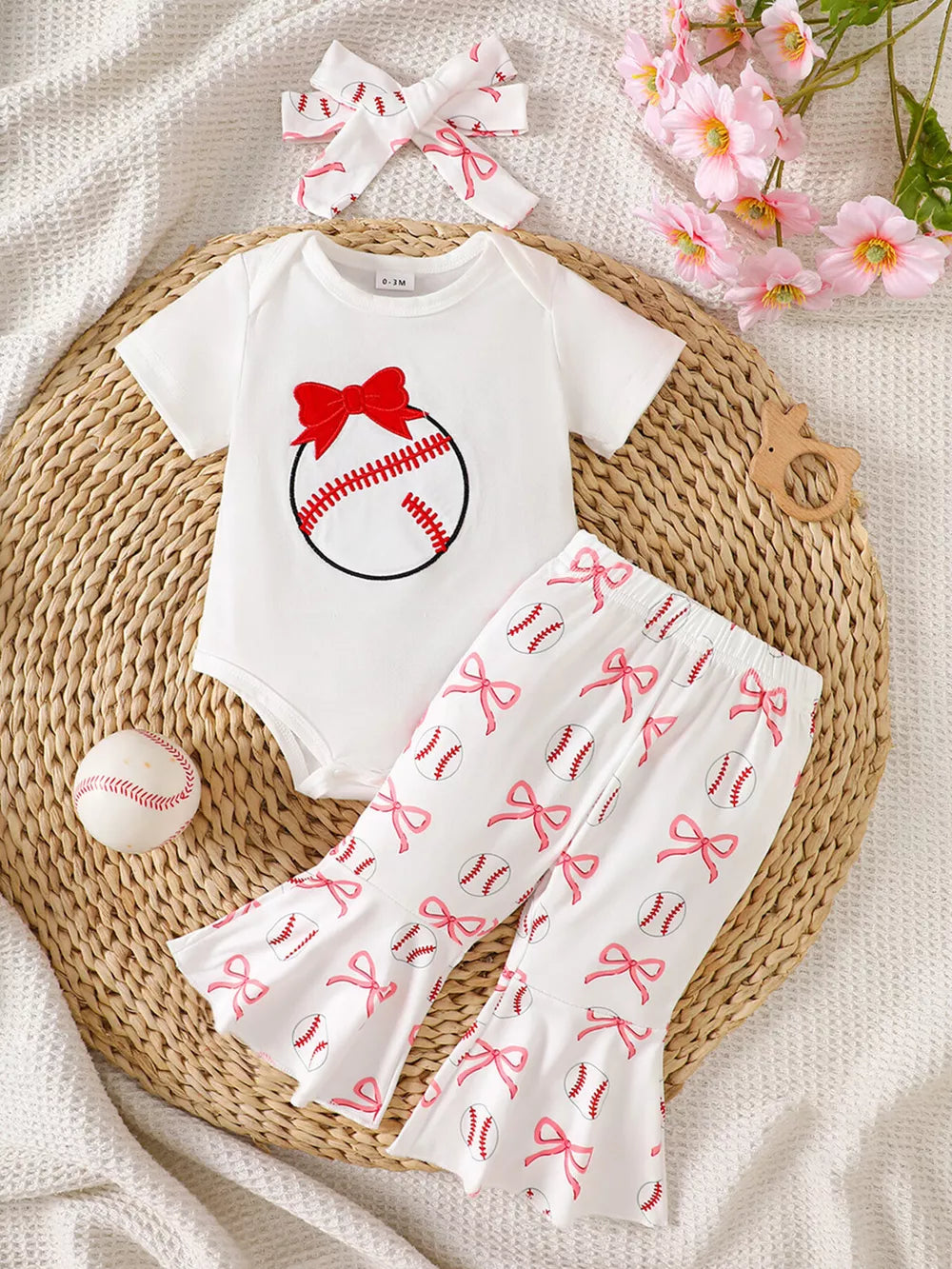 White Children's Baseball Short Sleeve Bodysuit Set