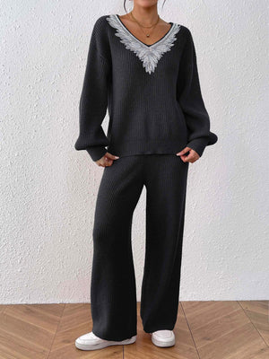 Camel sweater set with two-piece and long sleeve