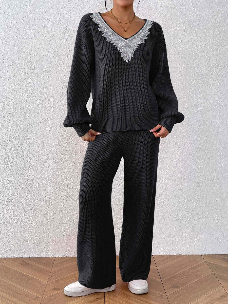 Camel sweater set with two-piece and long sleeve