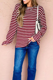 Stripe Drop Shoulder Long Sleeve Top