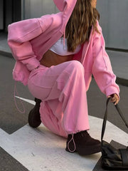 Oversized Zip-up Hoodie And Wide-leg Pants Set in Brown, view 21