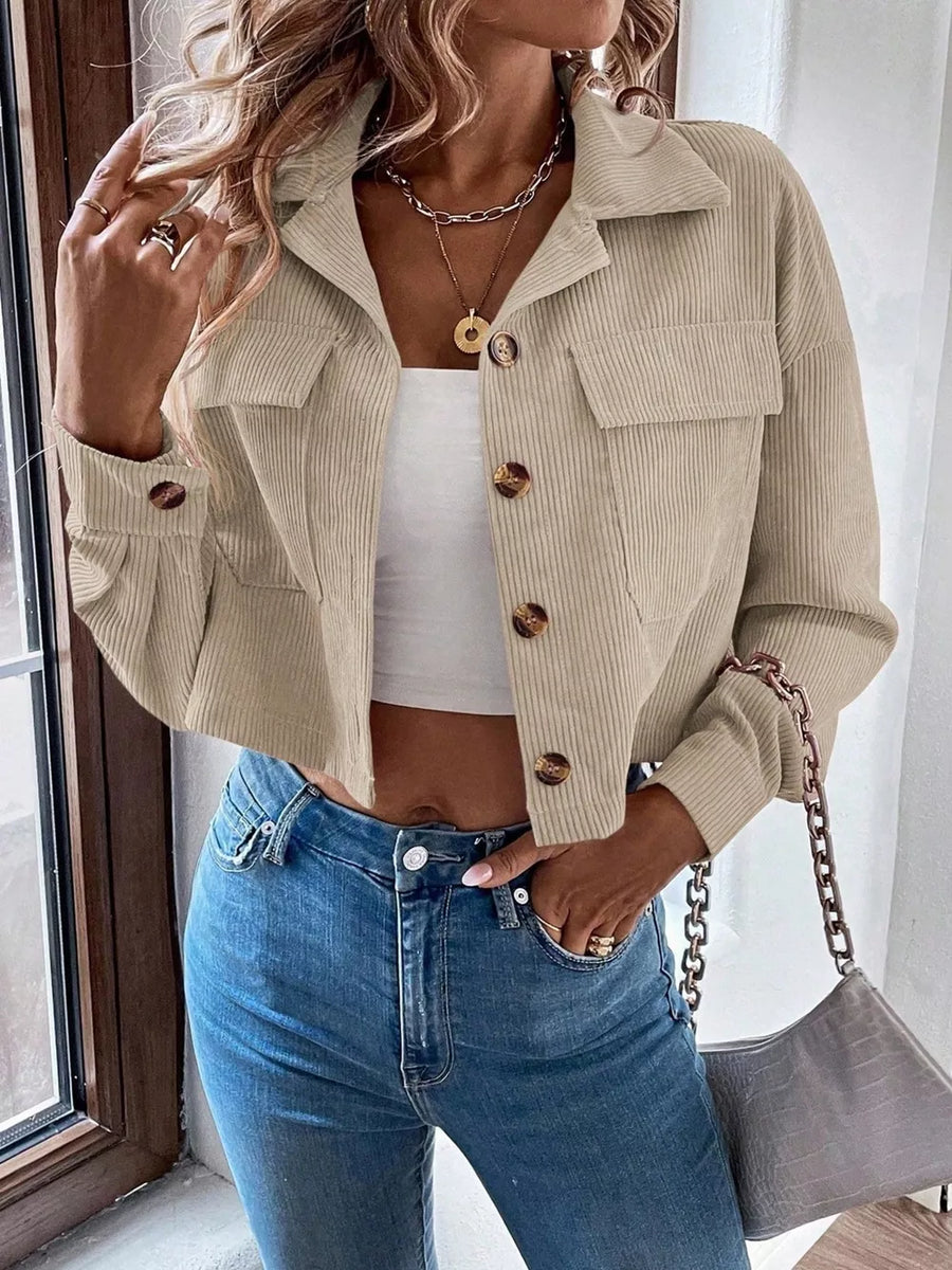 brown trucker jacket with pocketed and long sleeve