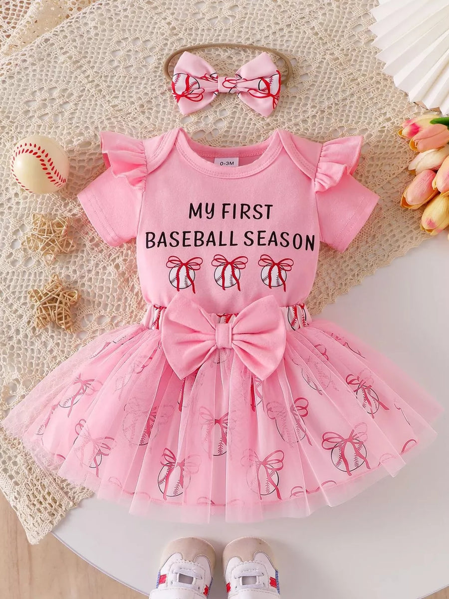 White with Children's Letter Graphic Bodysuit And Skirt Set in White