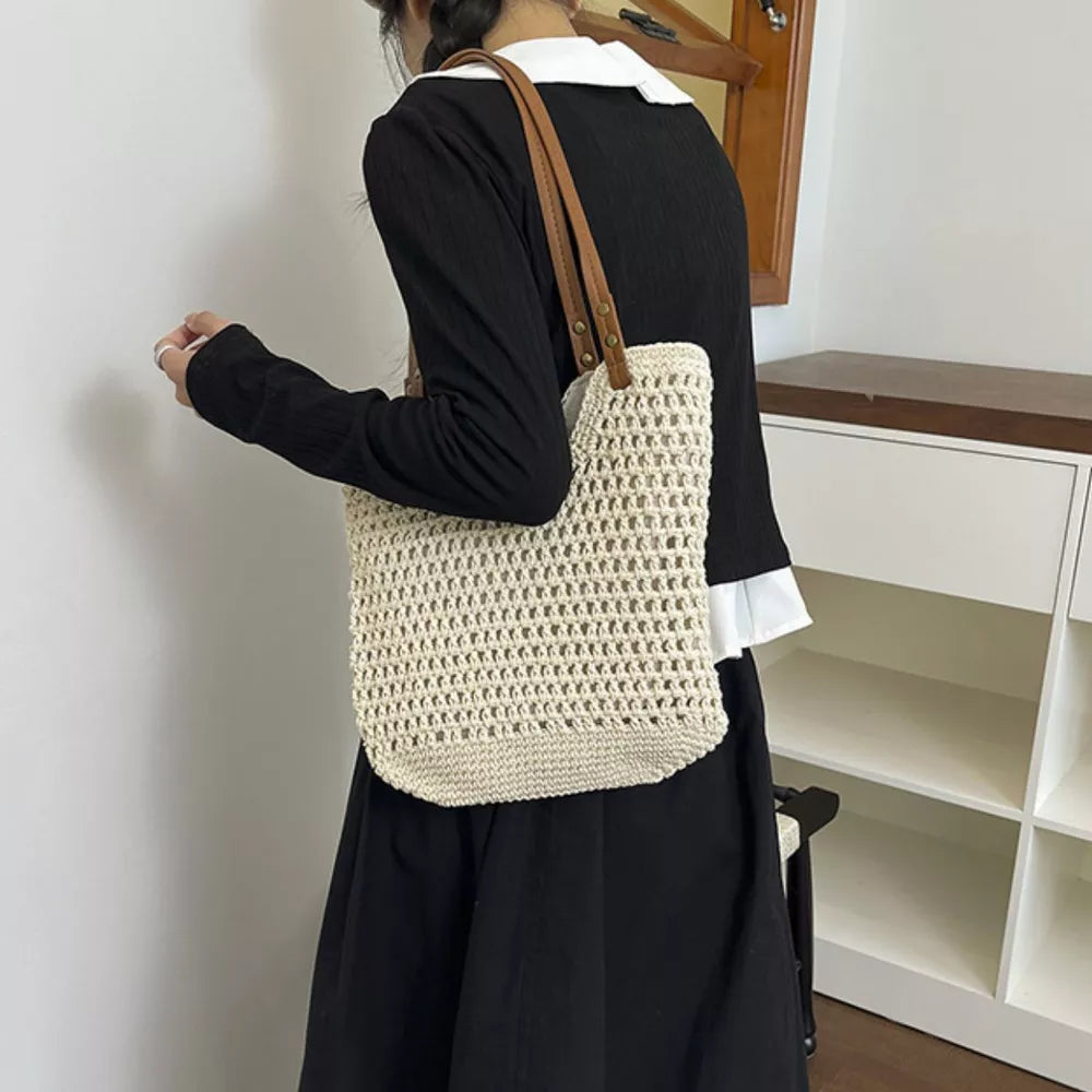 Cream White Crochet Knit Shoulder Bag