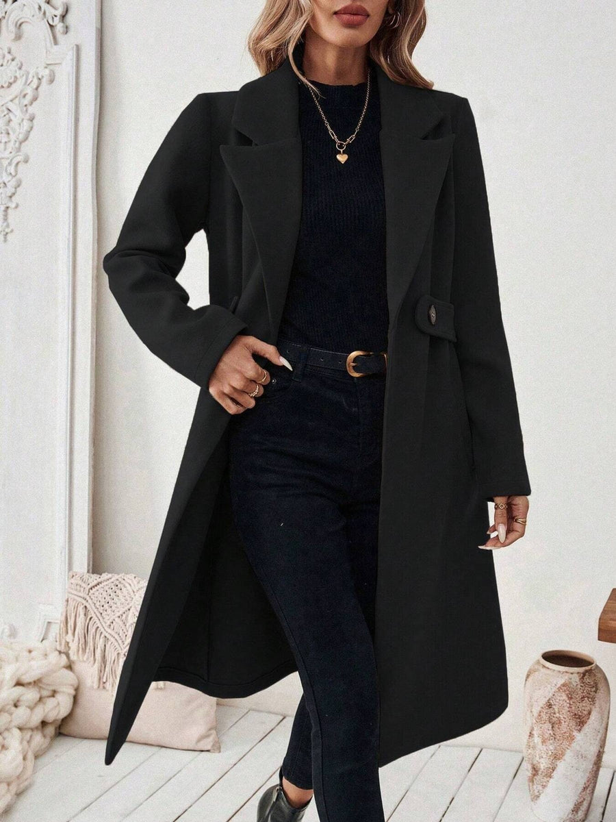 Khaki straight overcoat with notch lapel