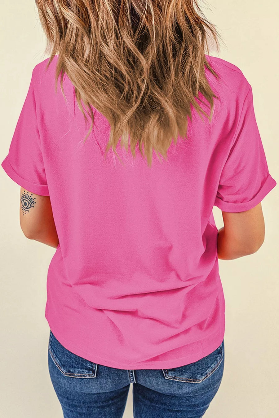 62% polyester, 32% cotton, 6% elastane Care instructions: Machine wash cold t-shirt in hot pink with relaxed silhouette