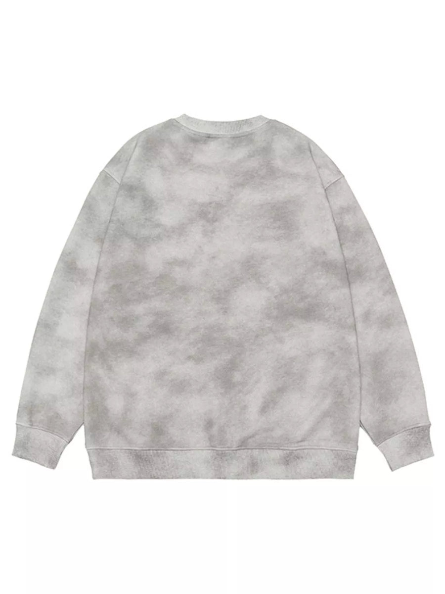 Oversized sweatshirt in white gray tie-dye cotton blend with crewneck and long sleeves.
