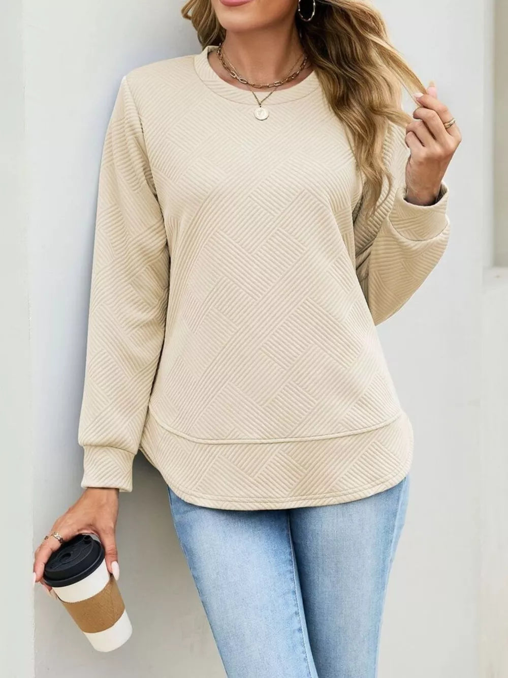 dusty blue sweatshirt with pullover and geometric