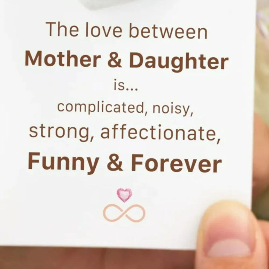 Infinity heart ring set in silver with mother daughter quote