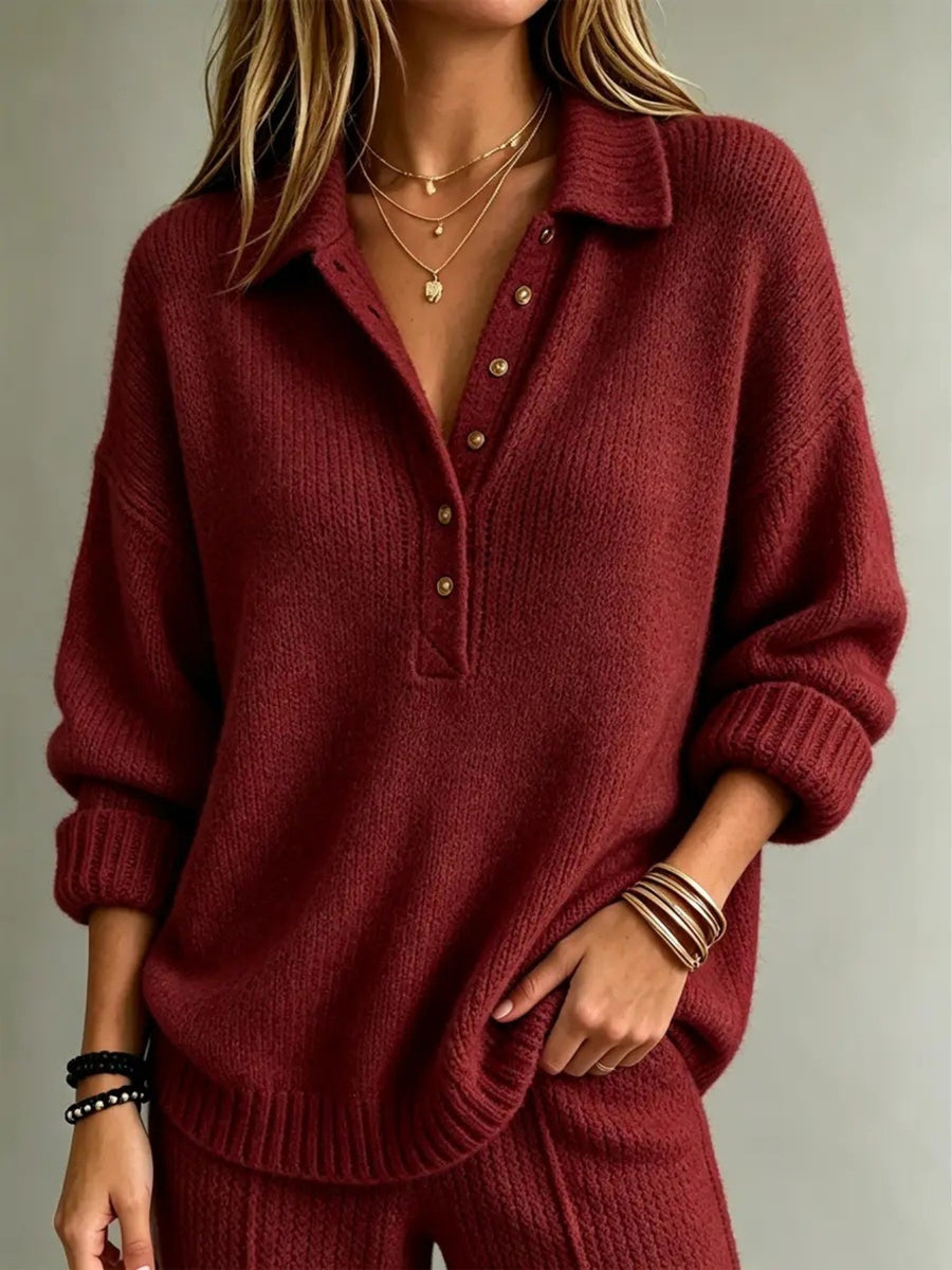 Blue pullover sweater with buttoned and long sleeve