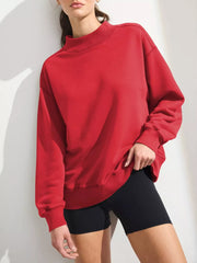 Mock Neck Oversized Sweatshirt in Red with stretch