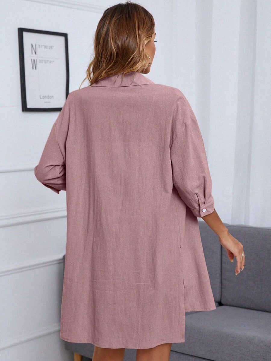 Pink button-up shirt and shorts set, casual women's outfit, comfortable loungewear
