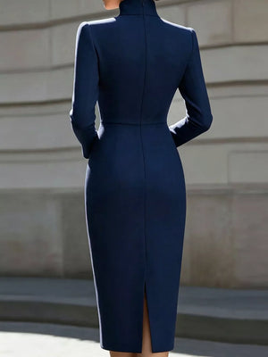 High Neck Long Sleeve Slit Dress in Burgundy