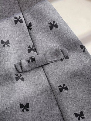 Gray with Children's Bow Print Puff Sleeve Dress