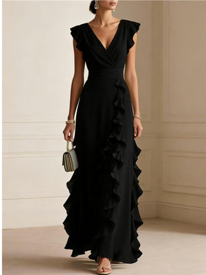 romantic maxi dress in White with deep v-neck