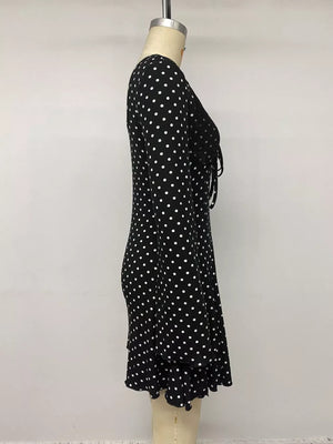 Polka Dot Lace Trimmed V-neck Mini Dress option 12