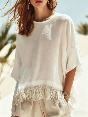 Navy Blue oversized blouse with round neck