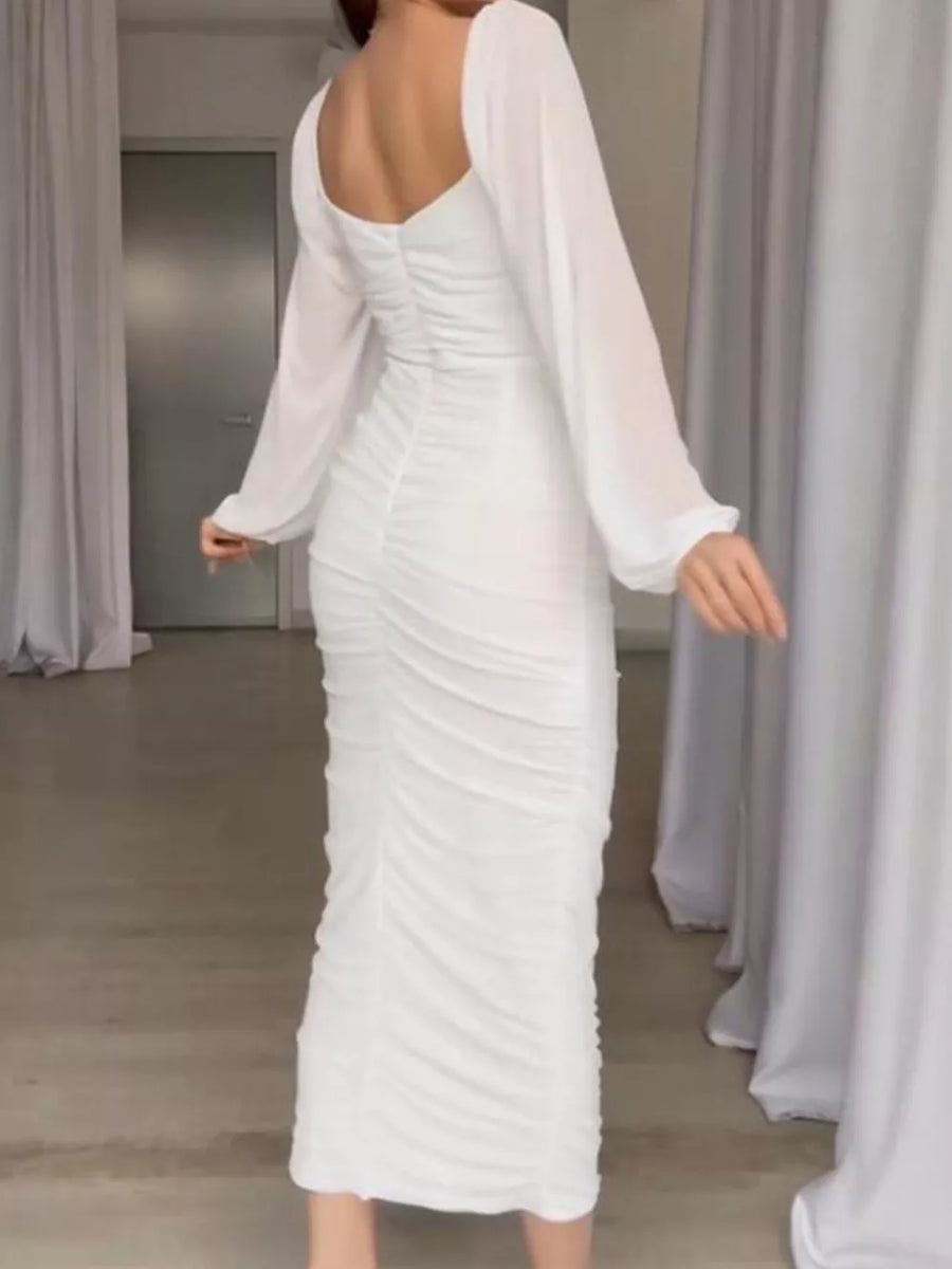 white midi dress with midi and back-zip