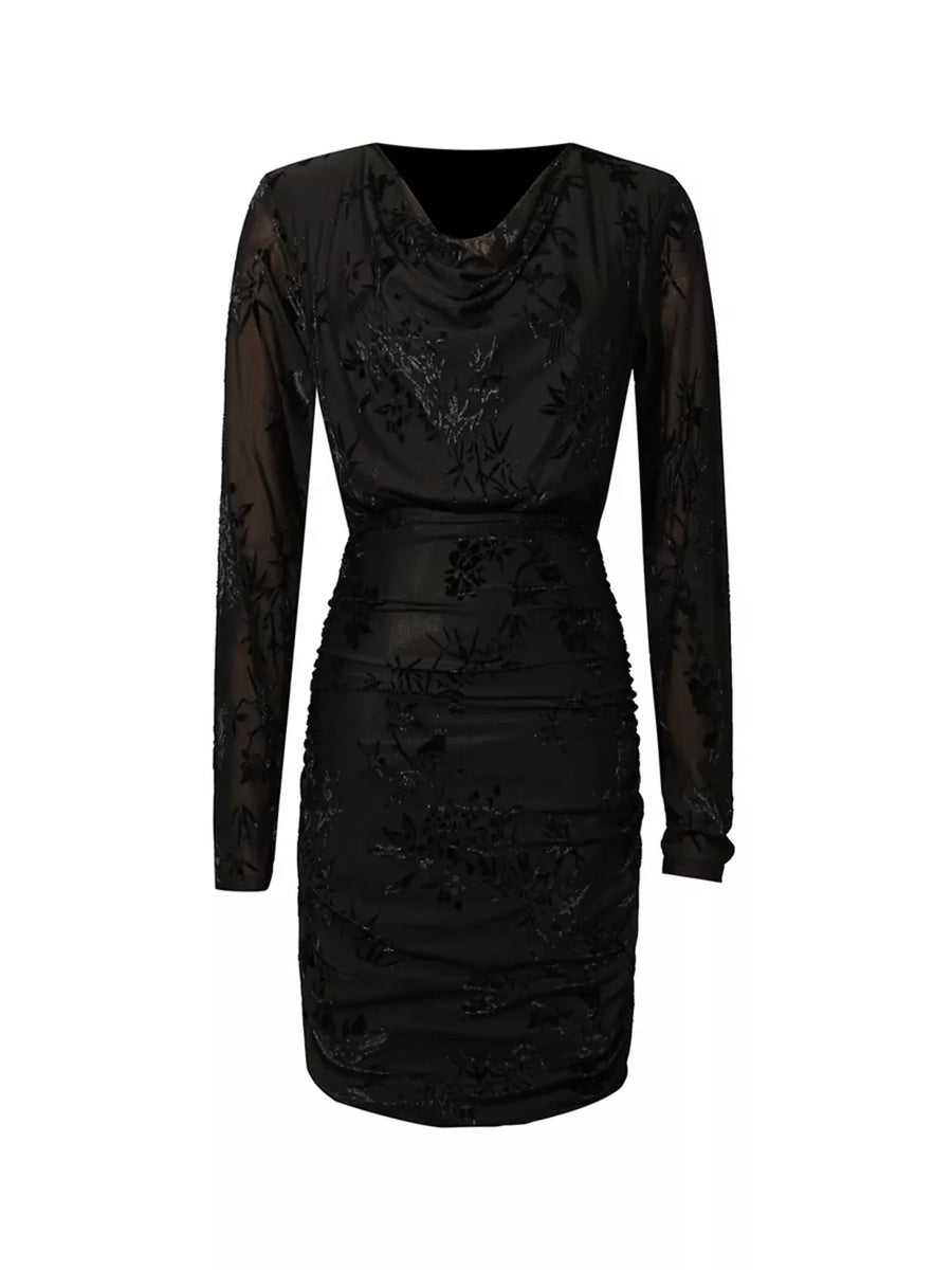 Off-white with Ruched Long Sleeve Mini Dress