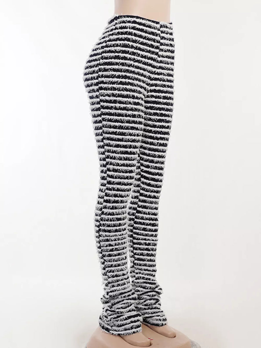 Striped Fuzzy Knit Pants in Pink