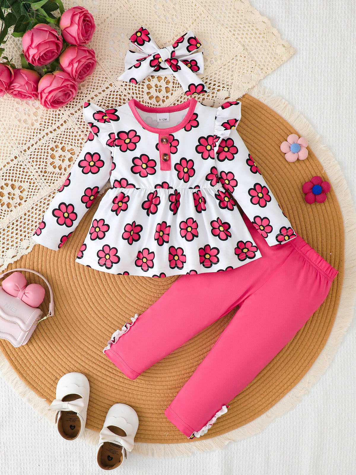 white peplum top with floral and round neck