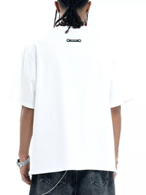 Oversized white cotton t-shirt with a small logo detail at the back neck.