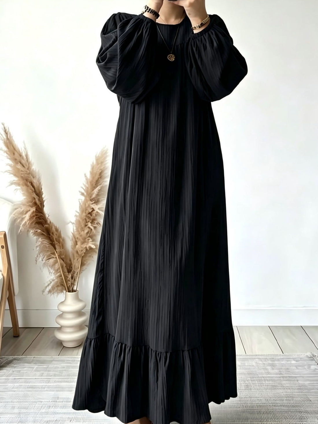 Army Green relaxed maxi dress with round neck