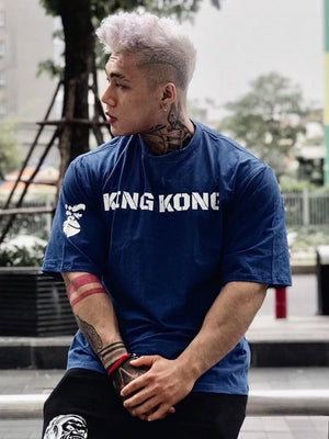 Navy King Kong graphic oversized tee with crew neck and short sleeves.