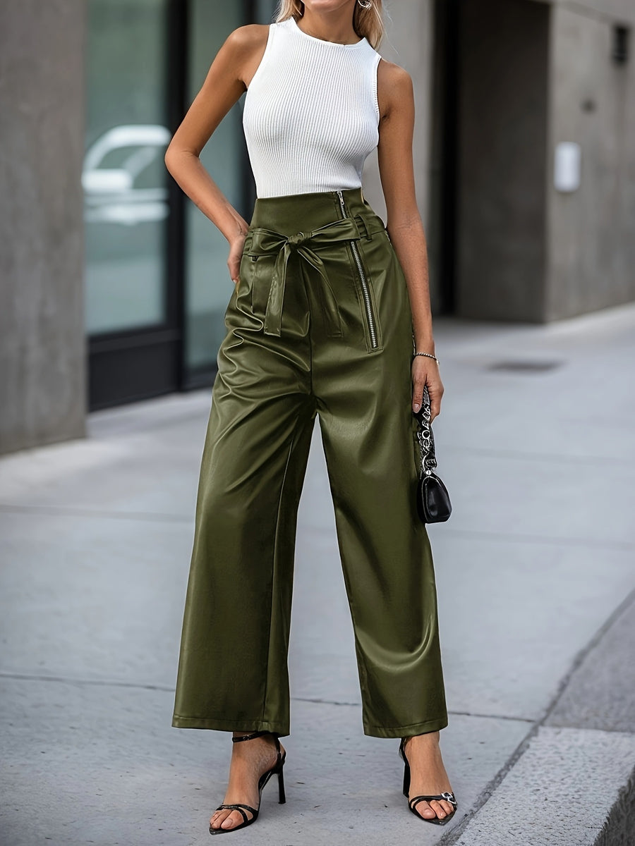 100% polyester Care instructions: Machine wash cold wide-leg pants in Army Green with flared silhouette