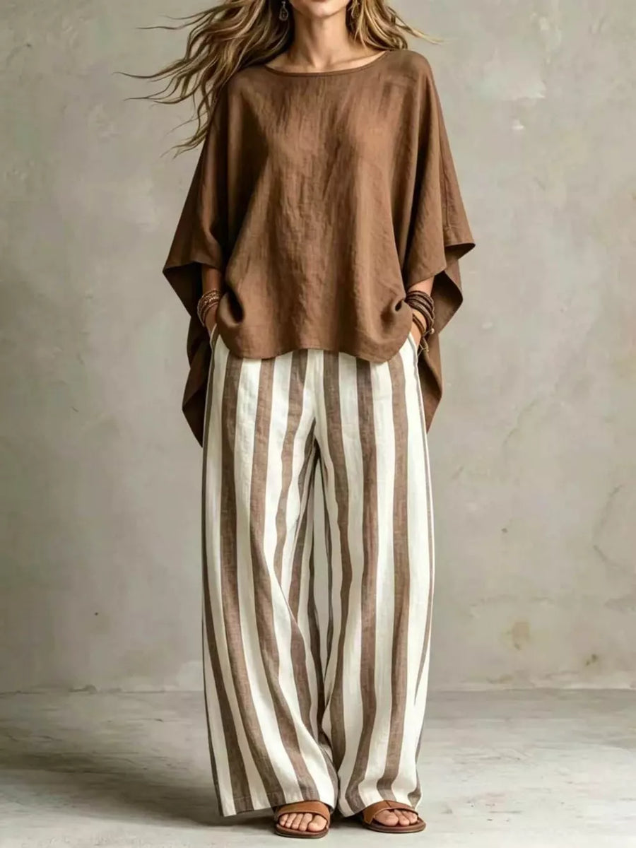 Solid Color Top And Pants Two-piece Set Plus Size in Olive