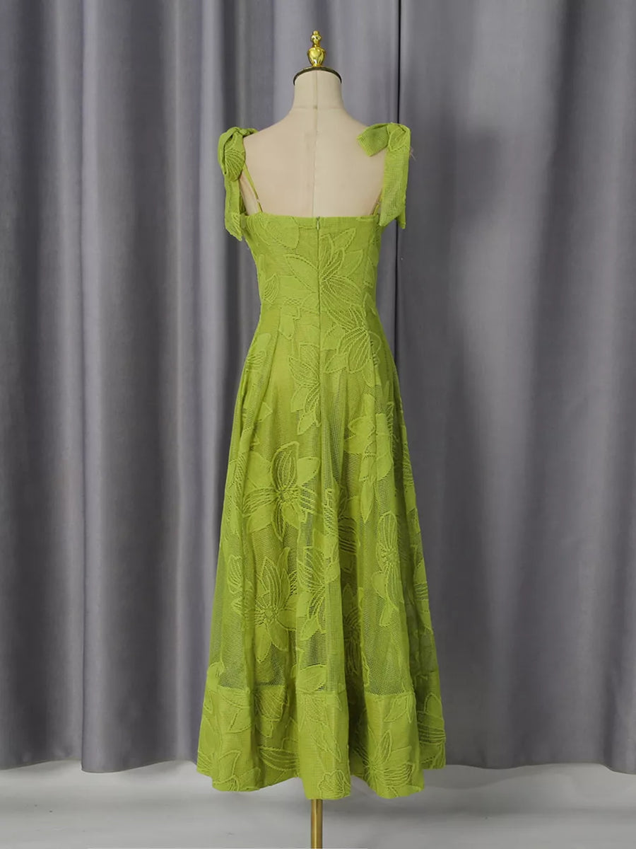 Yellow Sweetheart Neck Tie-strap Dress