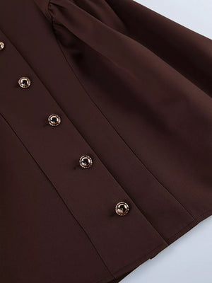mini dress in Brown with buttoned and mini