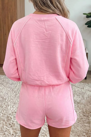 Piping Trim Long Sporty Pullover Shorts Set in this colorway